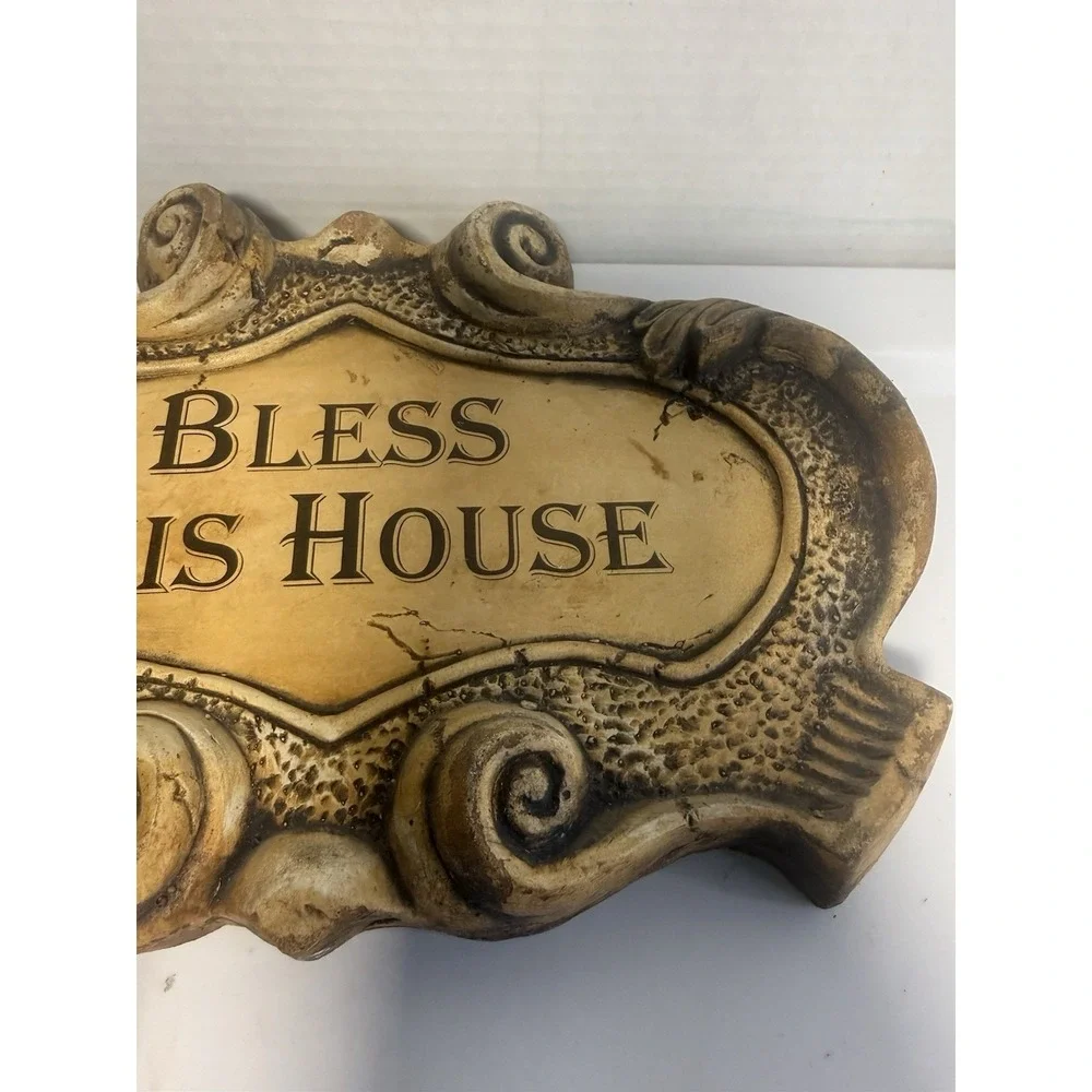 Signed Shannon Kurtz Bless This House Art Pottery Plaque Wall Decor 12x8
